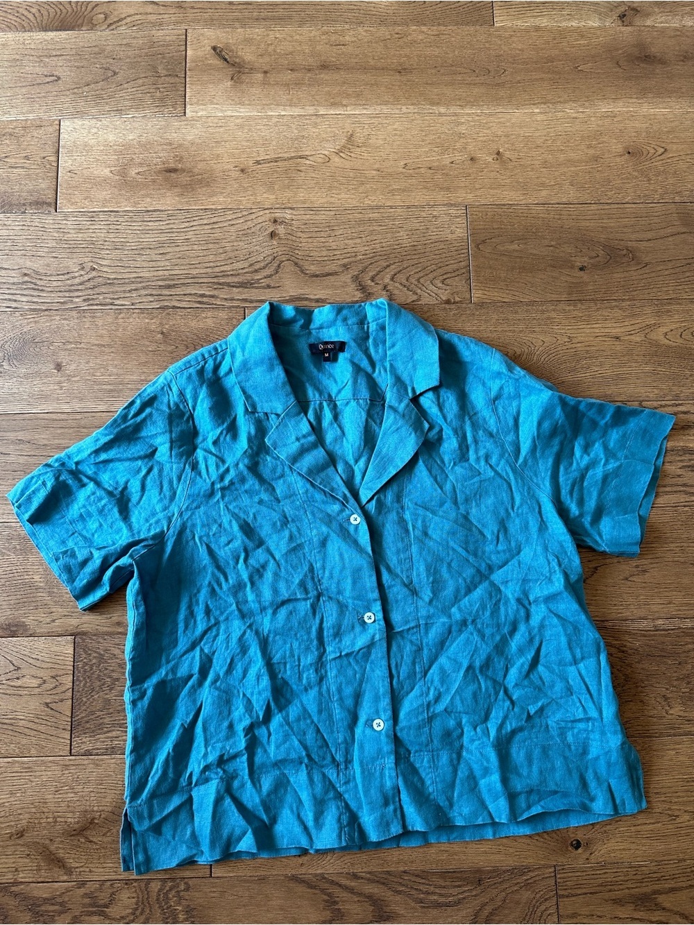 Quince 100% Linen Short Sleeve Shirt Top Mineral Blue M